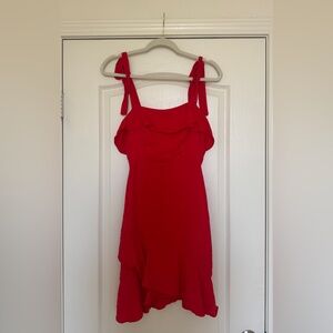 Red Sleeveless Dress with Ruffle Detail